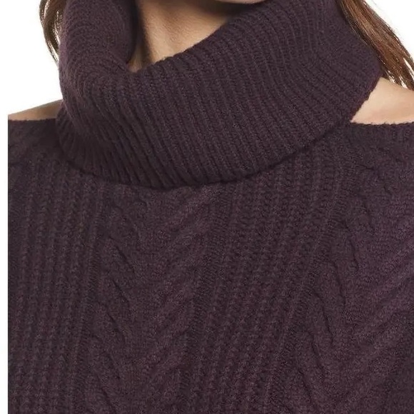 Paige Lorilee Wool Blend Turtleneck Sweater Women's Small Purple Cold Shoulder - Picture 3 of 9